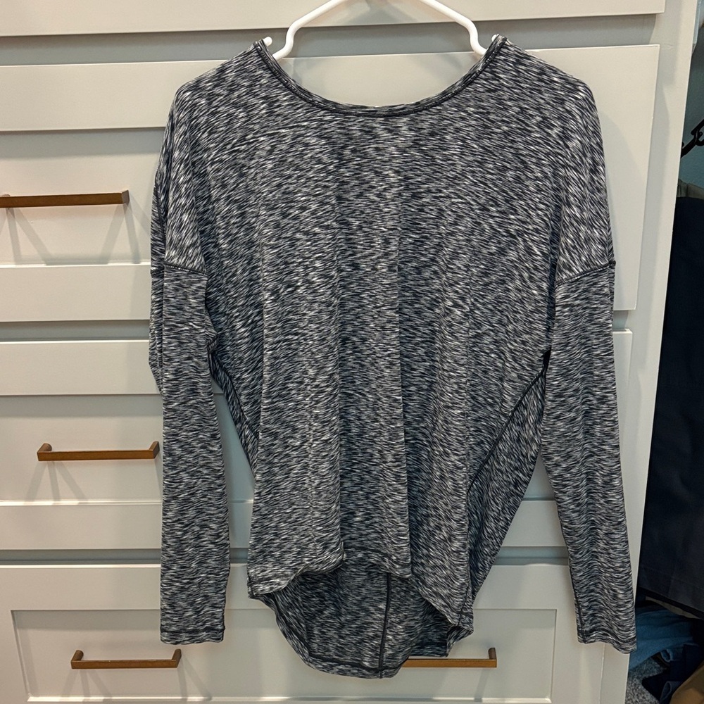 Lulu Heathered Black and White Long Sleeve Open Back Top